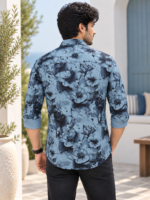 Coastal Blue Watercolor Floral Men's Long-Sleeve Shirt - Image 4