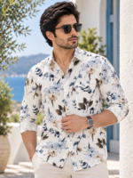 Coastal Bloom Men's Long-Sleeve Button-Down Shirt