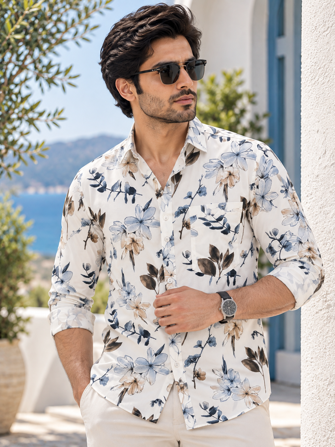 bee49164-2861-49d3-b399-5acec662b81d Coastal Bloom Men's Long-Sleeve Button-Down Shirt - Image 1