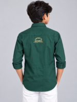 Boys' Utility-Style Dark Green Long-Sleeve Shirt with Graphic Embroidery - Image 4