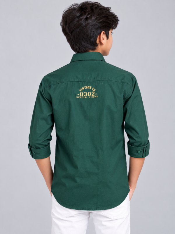 Boys' Utility-Style Dark Green Long-Sleeve Shirt with Graphic Embroidery - Image 4