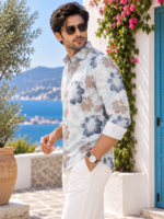 Coastal Bloom Men's Long Sleeve Casual Button-Down Shirt - Image 2