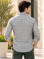 Men's Modern Grey Geometric Print Dress Shirt - Image 4