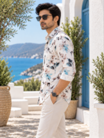 Coastal Bloom Men's Floral Print Long-Sleeve Shirt - Image 2