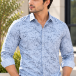 Modern Sky Blue Geometric Print Button-Down Shirt