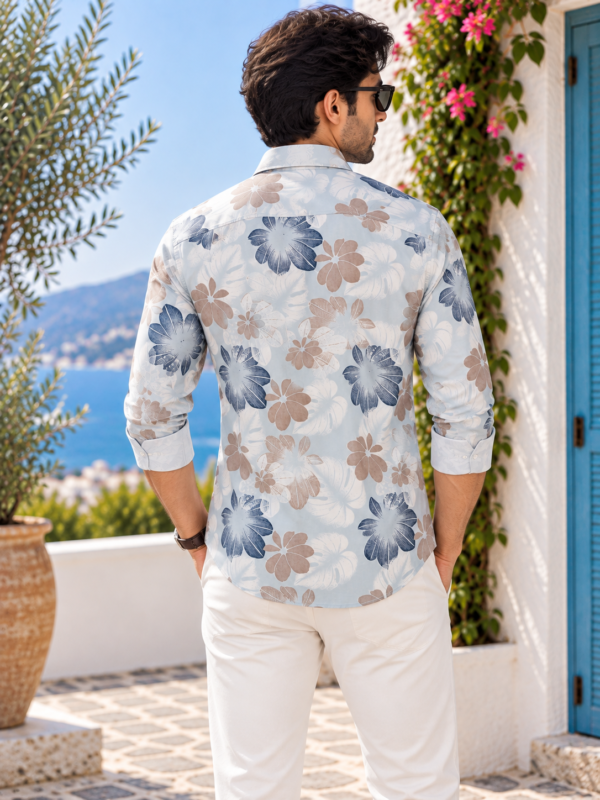 Coastal Bloom Men's Long Sleeve Casual Button-Down Shirt - Image 4