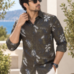 Men's Olive Botanical Print Long-Sleeve Resort Shirt