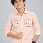 Boys Peach Casual Utility Button-Down Shirt
