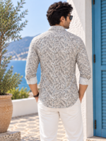 Mediterranean Geo-Print Long Sleeve Linen-Blend Shirt - Image 4