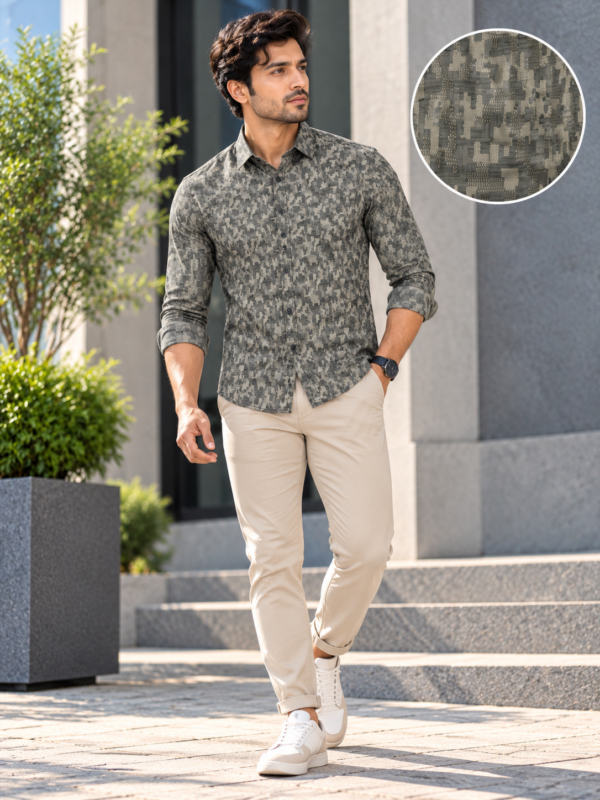 Modern Abstract Print Long-Sleeve Shirt for Men - Image 2