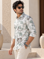 Men's Sage & Charcoal Floral Print Long-Sleeve Shirt - Image 2
