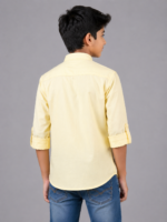 Boys Pastel Yellow Embroidered Mandarin Collar Kurta - Image 4