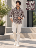 Modern Earth-Tone Geometric Print Long Sleeve Shirt - Image 3