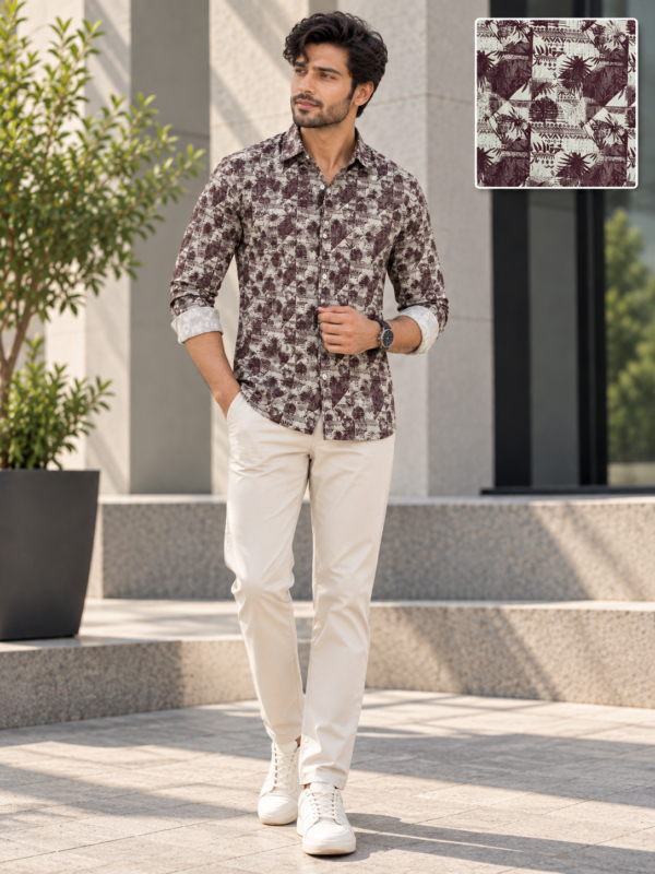 Modern Earth-Tone Geometric Print Long Sleeve Shirt - Image 3