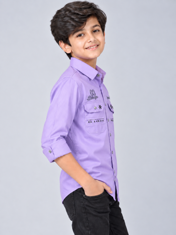 Boys' Lavender Utility-Style Casual Button-Down Shirt - Image 3