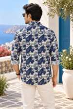 Mediterranean Geo-Print Men's Long-Sleeve Resort Shirt - Image 4