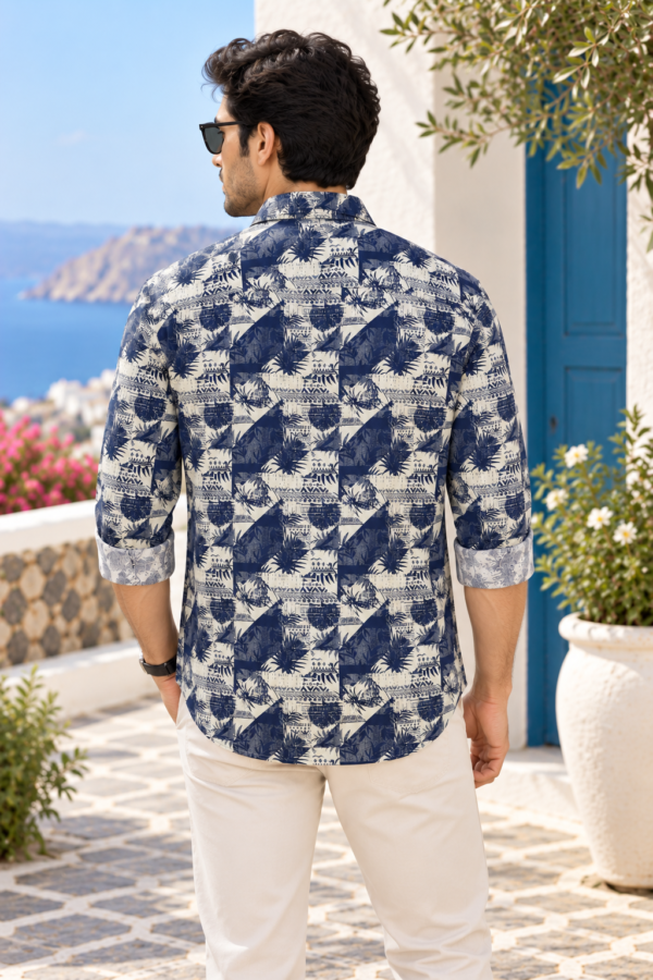 Mediterranean Geo-Print Men's Long-Sleeve Resort Shirt - Image 4