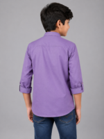 Boys' Purple Mandarin Collar Embroidered Kurta Shirt - Image 4