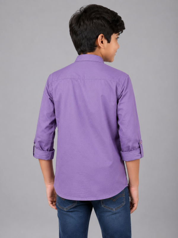 Boys' Purple Mandarin Collar Embroidered Kurta Shirt - Image 4