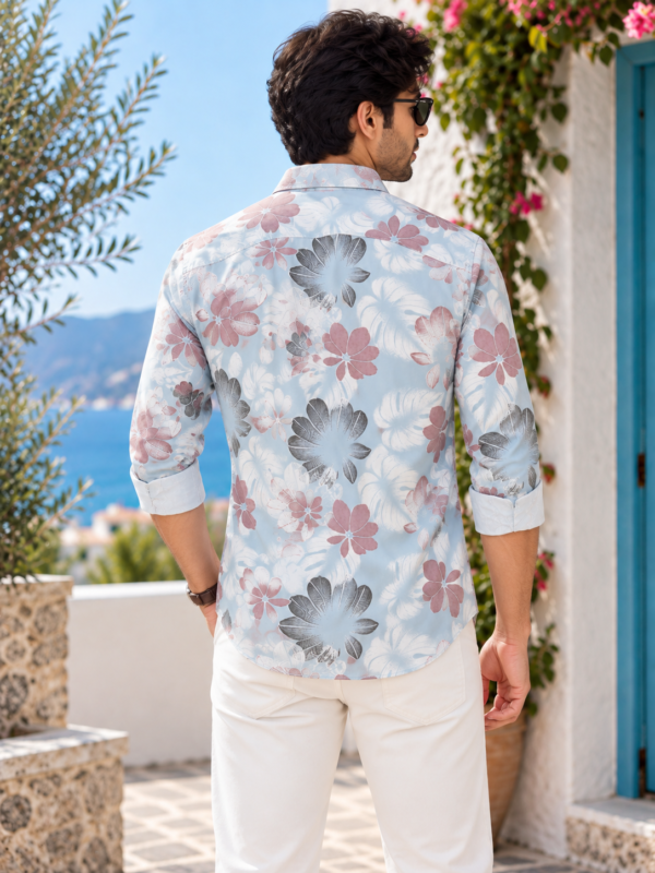 Mediterranean Breeze Floral Print Men's Casual Shirt - Image 4