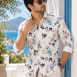 Coastal Bloom Men's Floral Print Long-Sleeve Shirt