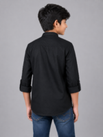 Boys Black Dandelion Embroidered Mandarin Collar Kurta Shirt - Image 3