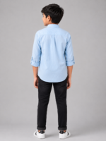 Boys Light Blue Embroidered Mandarin Collar Kurta Shirt - Image 2