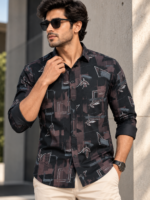 Men's Modern Abstract Print Button-Down Shirt
