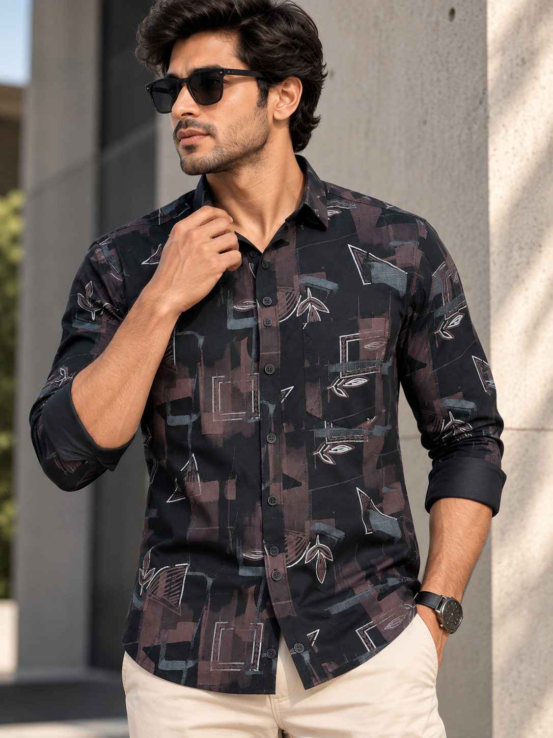 e9426578-87ee-431d-8e99-42ff05561e27 Men's Modern Abstract Print Button-Down Shirt - Image 1