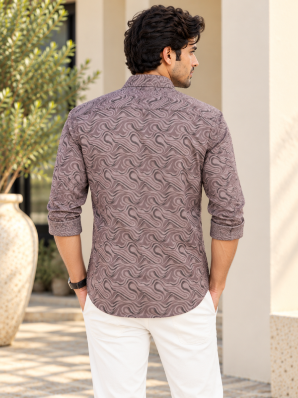 Men's Taupe Swirl Print Long Sleeve Button-Down Shirt - Image 4