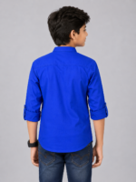 Boys Royal Blue Embroidered Mandarin Collar Kurta Shirt - Image 4