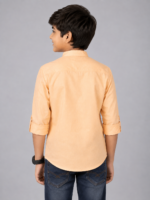 Boys Peach Floral Embroidered Mandarin Collar Kurta - Image 2
