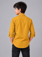 Mustard Yellow Embroidered Mandarin Collar Boys Kurta Shirt - Image 3