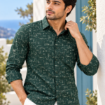 Men's Forest Green Abstract Print Cotton Button-Down Shirt