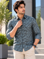 Modern Geometric Print Button-Down Shirt for Men