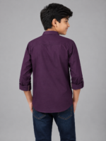 Boys' Deep Purple Embroidered Mandarin Collar Kurta - Image 4
