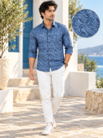 Mediterranean Wave Print Men's Casual Long Sleeve Shirt - Image 2