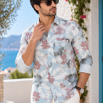 Mediterranean Breeze Floral Print Men's Casual Shirt
