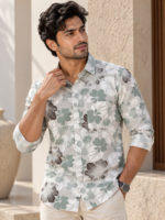 Men's Sage & Charcoal Floral Print Long-Sleeve Shirt