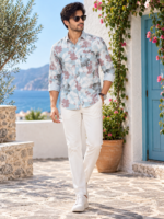 Mediterranean Breeze Floral Print Men's Casual Shirt - Image 3