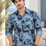 Coastal Blue Watercolor Floral Men's Long-Sleeve Shirt