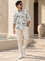 Men's Sage & Charcoal Floral Print Long-Sleeve Shirt - Image 3