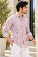 Modern Abstract Print Long-Sleeve Shirt in Dusty Rose - Image 3