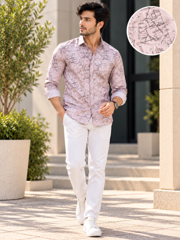 Modern Abstract Print Long-Sleeve Shirt in Dusty Rose - Image 2