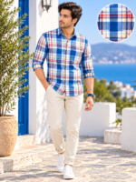 Classic Men's Blue Multi-Check Cotton Casual Shirt - Image 4