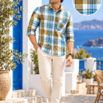 Coastal Breeze Men's Plaid Long-Sleeve Casual Shirt