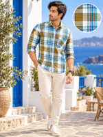 Coastal Breeze Men's Plaid Long-Sleeve Casual Shirt
