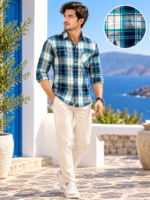 Coastal Breeze Men's Teal & Navy Plaid Button-Down Shirt - Image 2