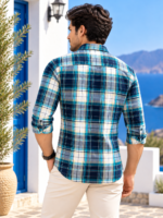 Coastal Breeze Men's Teal & Navy Plaid Button-Down Shirt - Image 3