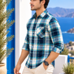 Coastal Breeze Men's Teal & Navy Plaid Button-Down Shirt